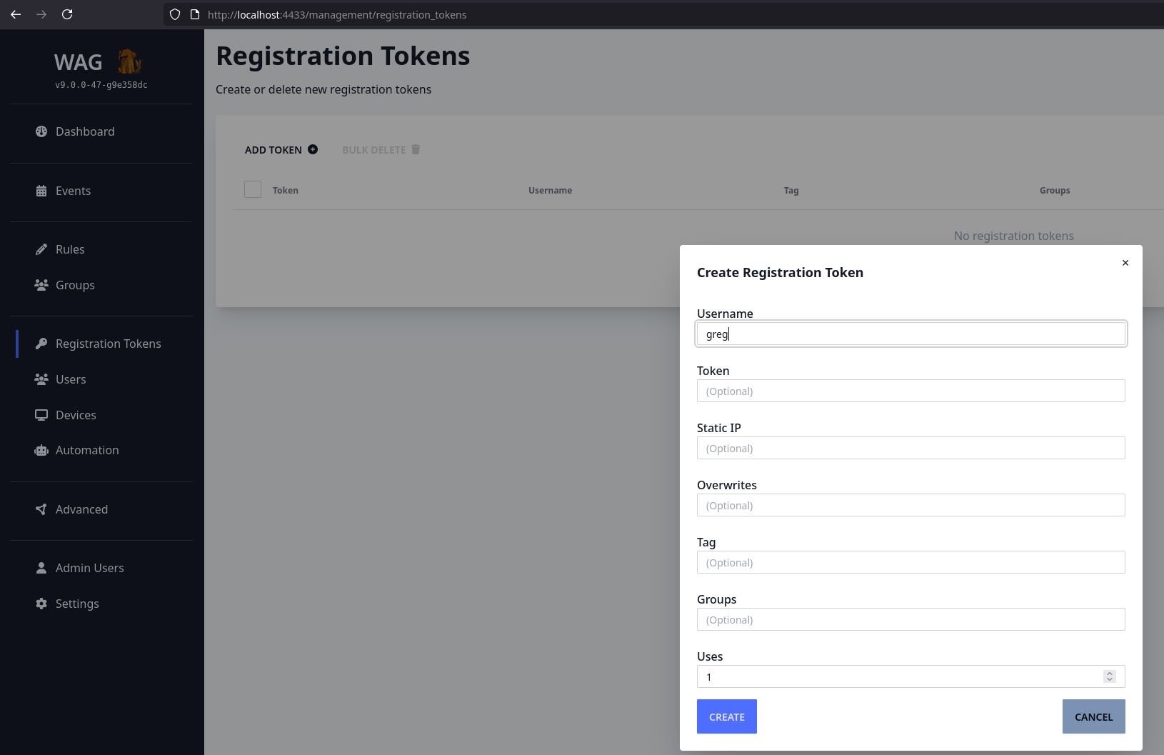 Registration Token Input