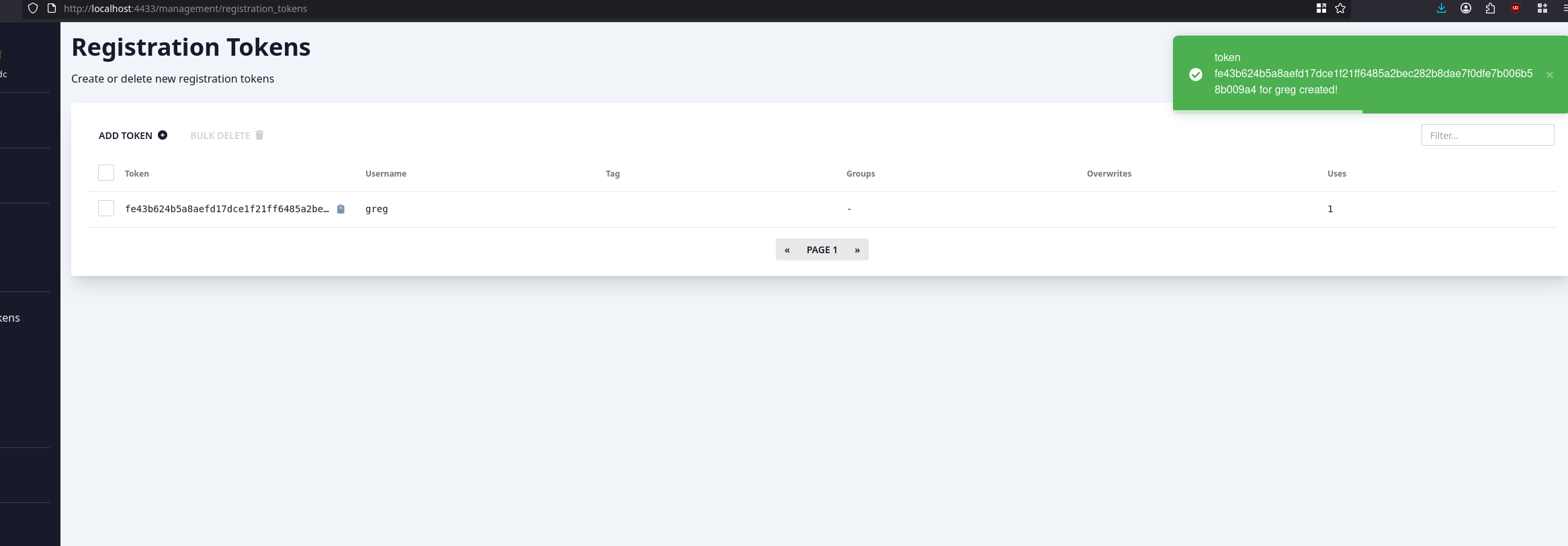 Registration Token creation with username